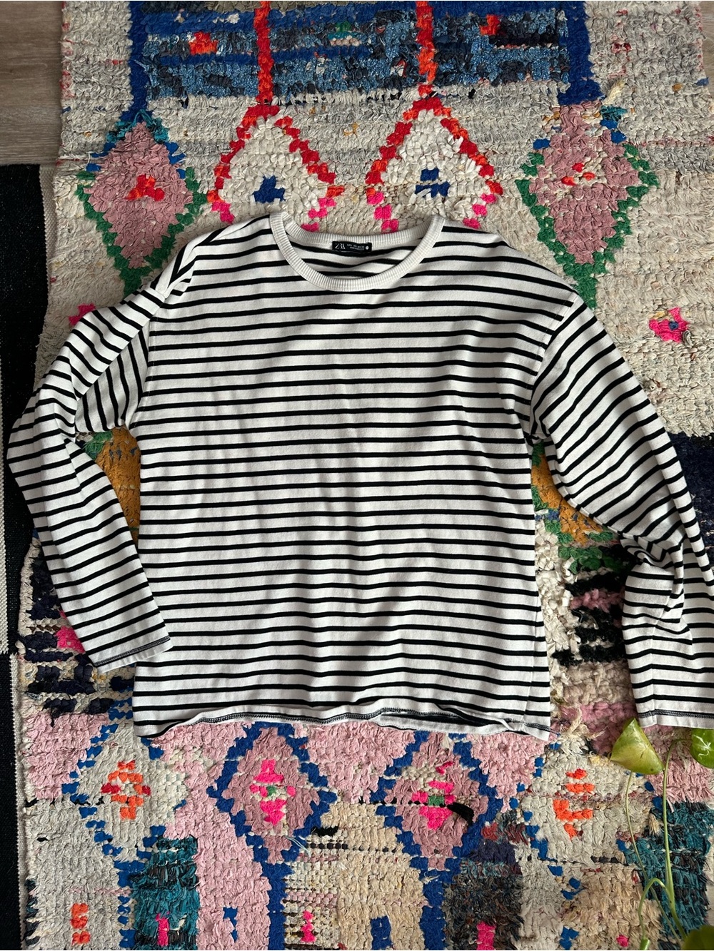 Zara Black & White Striped Long-Sleeve Tee